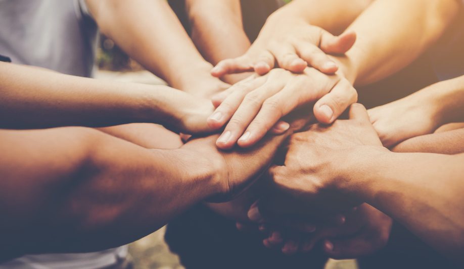 Business teamwork join hands together. Business teamwork concept